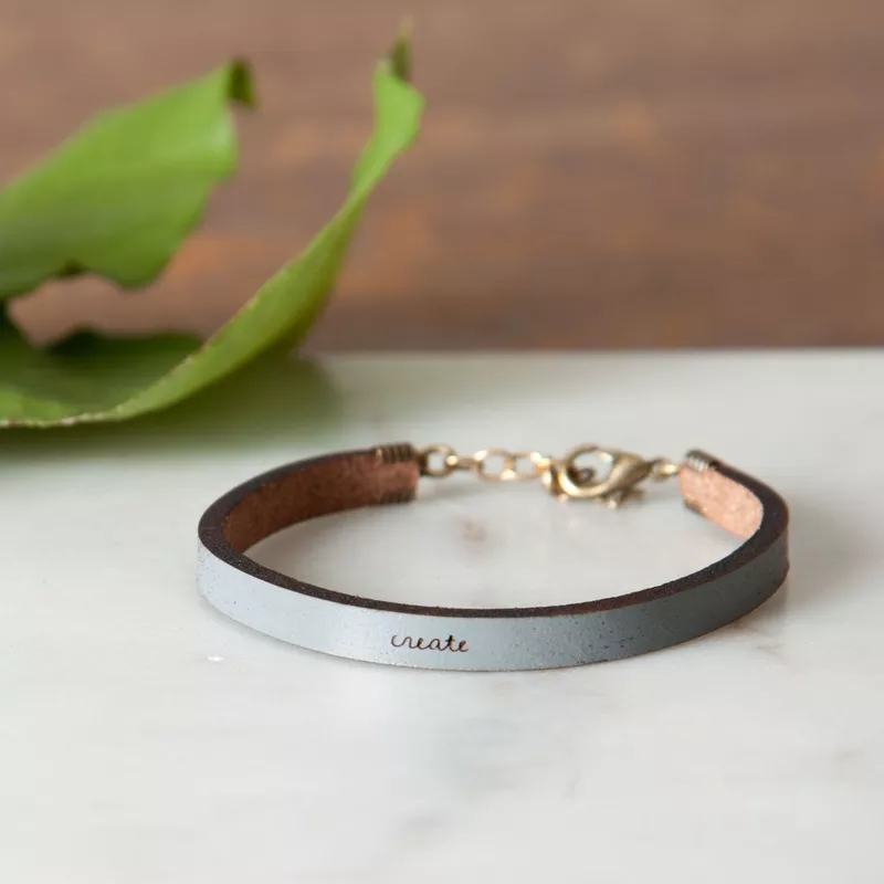 "Create" Leather Bracelet Tan